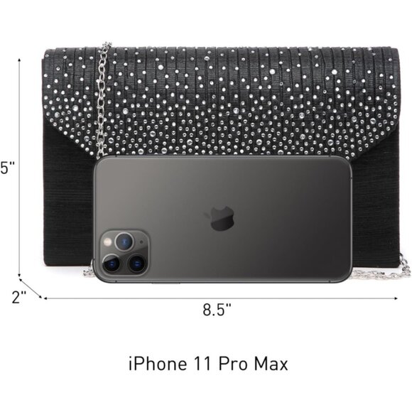 ⚡Women's Magnetic Closure Chain Strap Crossbody Envelope Black Clutch Handbag - Picture 5 of 7